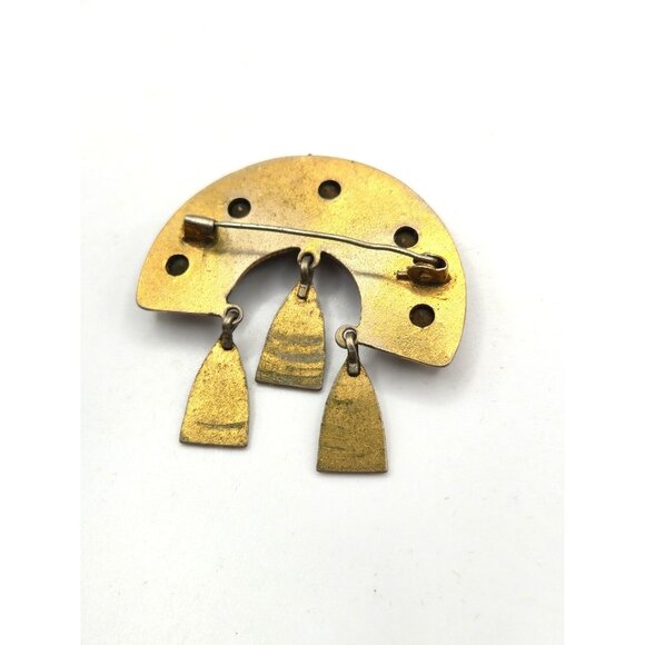 Antique Austro-Hungarian Brass Brooch c.1910 • Sawtooth Settings • Dangles - Picture 3 of 5